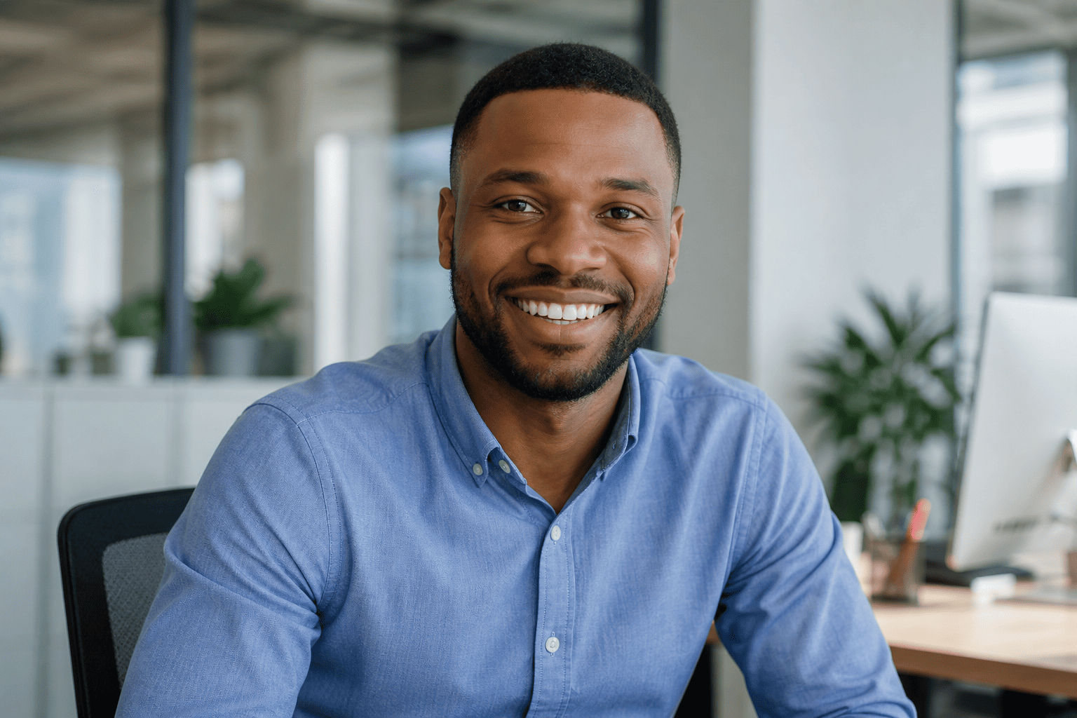 Employé de bureau souriant